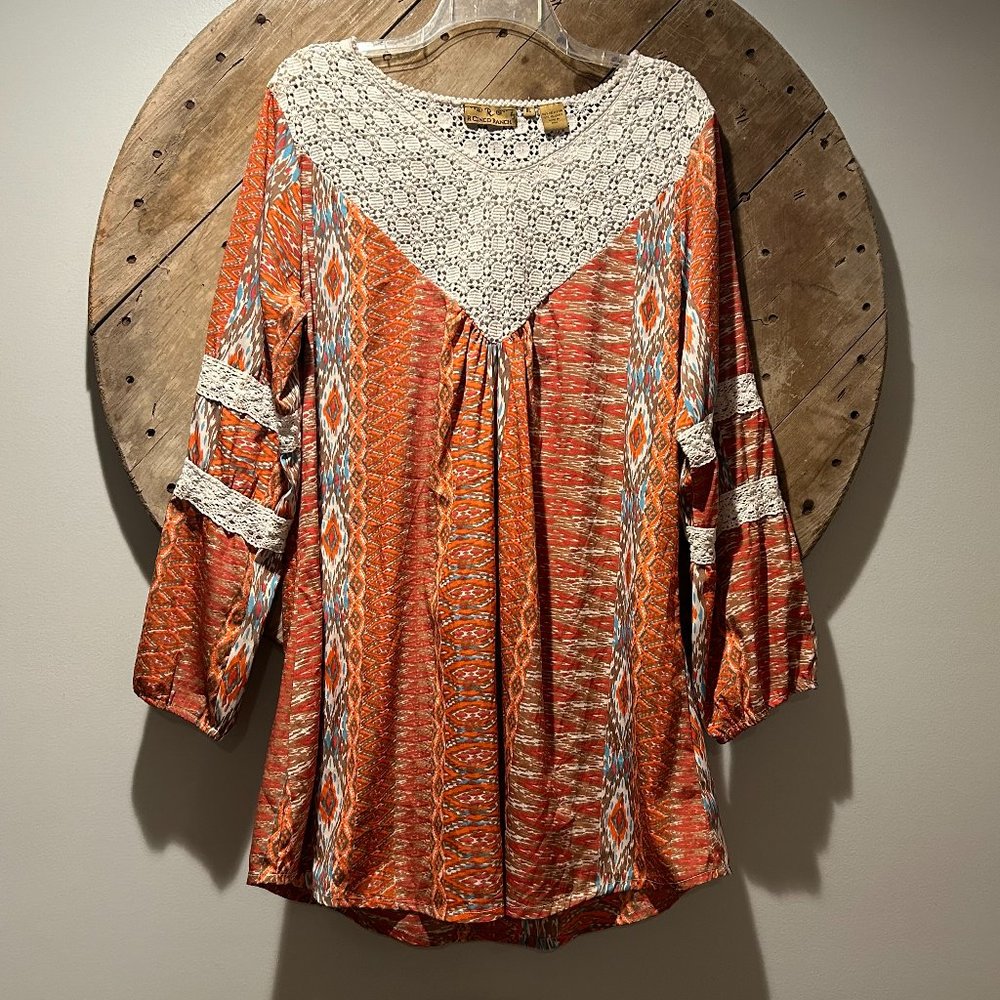 R Cinco Ranch Boho Southwestern Style Dress Top Blouse Shirt Rustic Red-XL